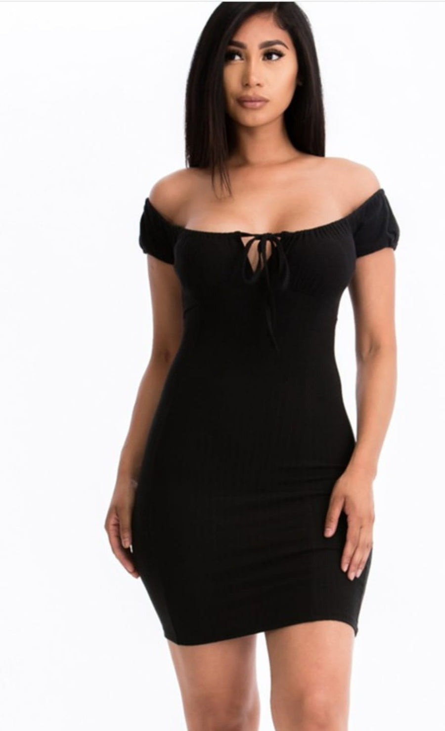 Strap tie Off Shoulder Ribbed Bodycon Dress