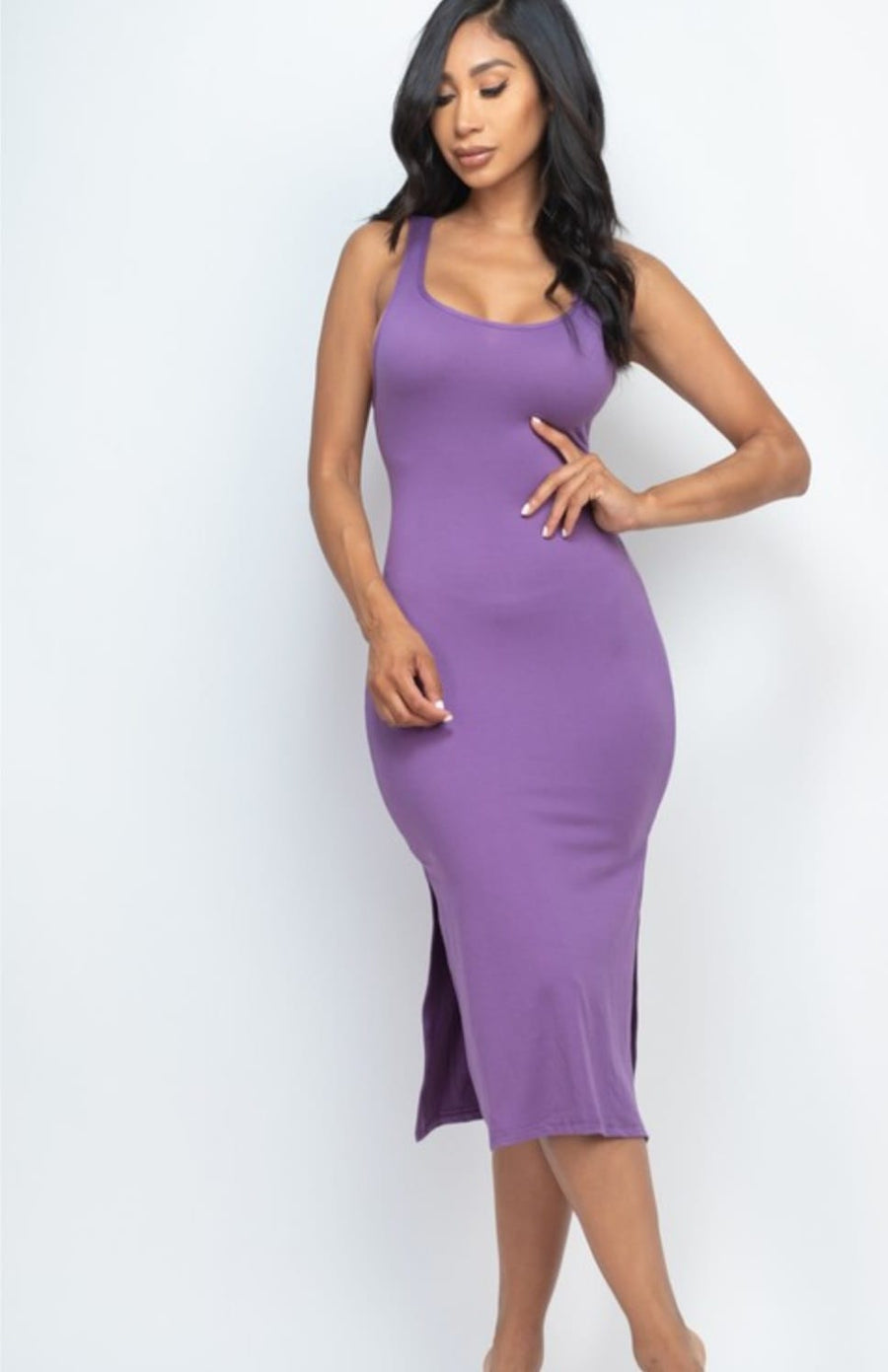 Open Back Side Split Midi Dress
