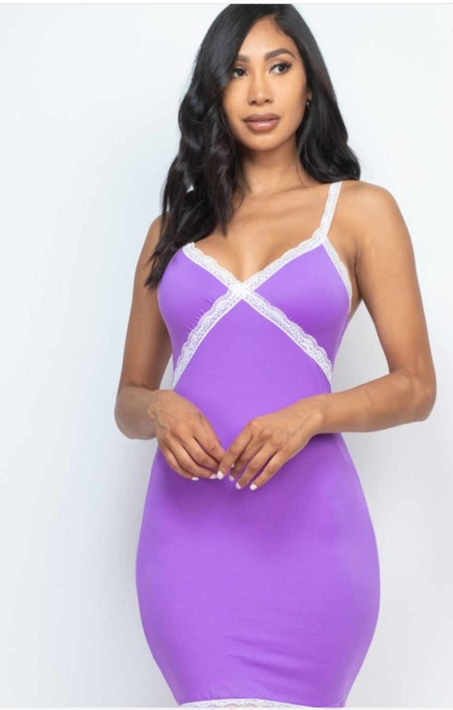 Ruched Bodycon Lace Detail Strap Mini Dress