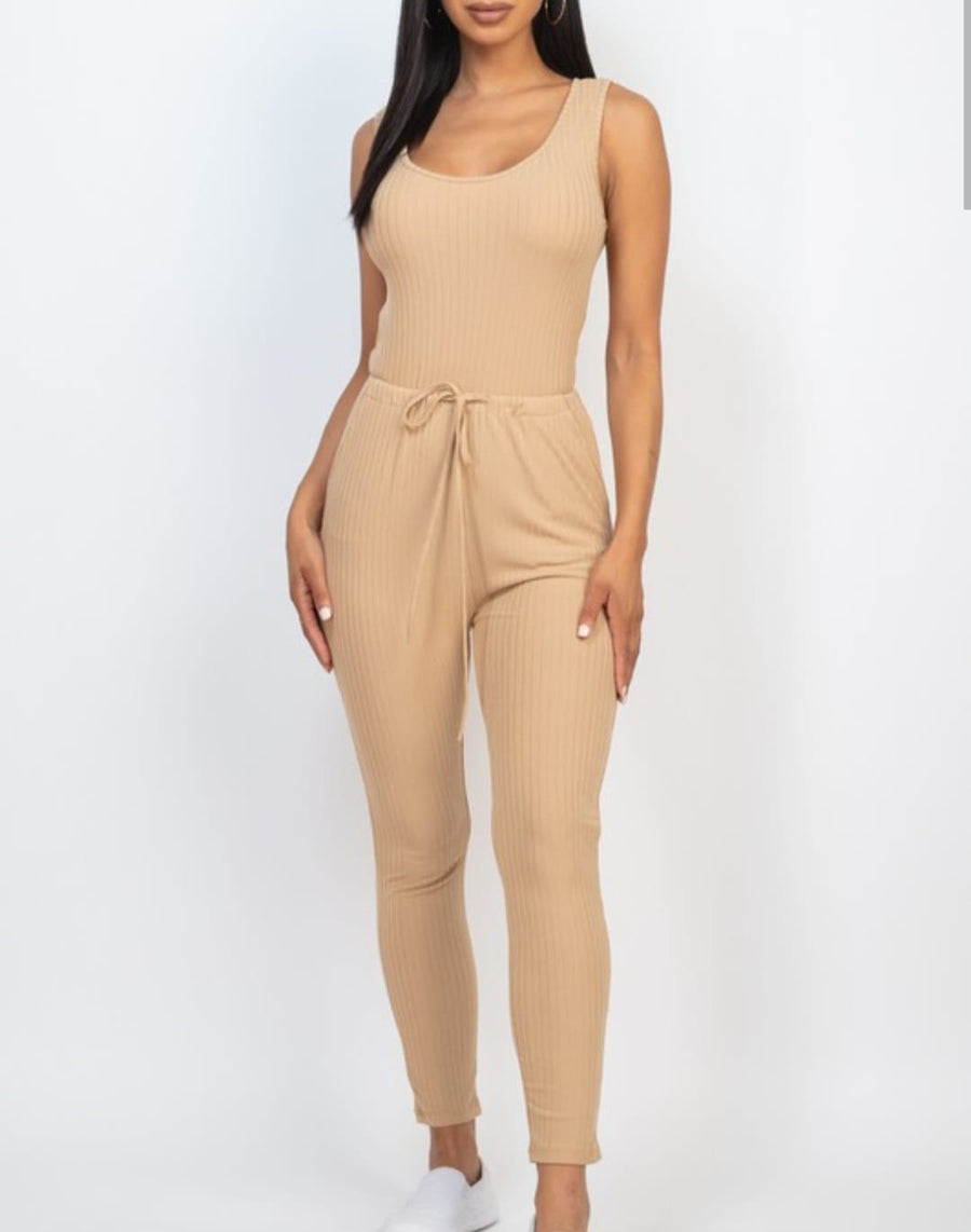 Compromise Ribbed Sleeveless Drawstring Jumpsuit