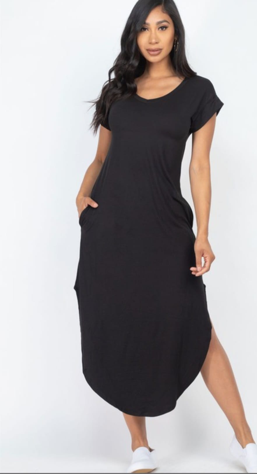 Cap Sleeve V Neck Maxi Dress