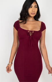 Strap tie Off Shoulder Ribbed Bodycon Dress