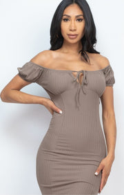 Strap tie Off Shoulder Ribbed Bodycon Dress
