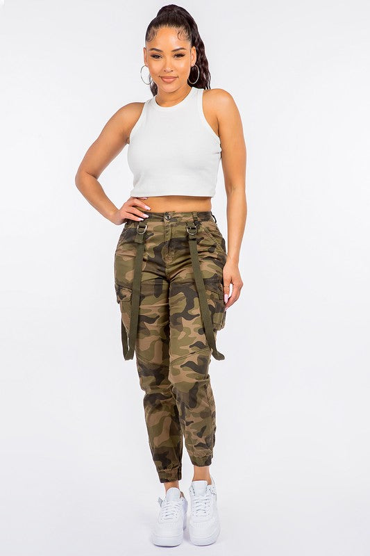 High Waist Cargo Joggers With Suspenders