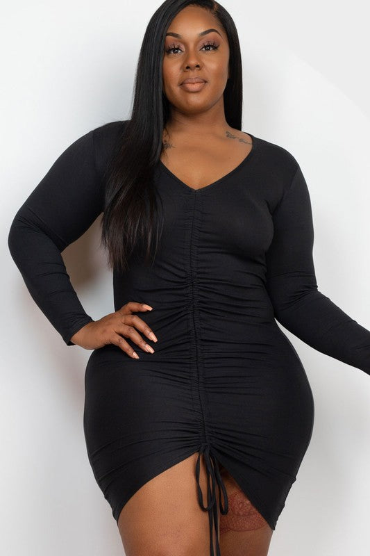 Plus Size Drawstring Ruched Front Bodycon Dress