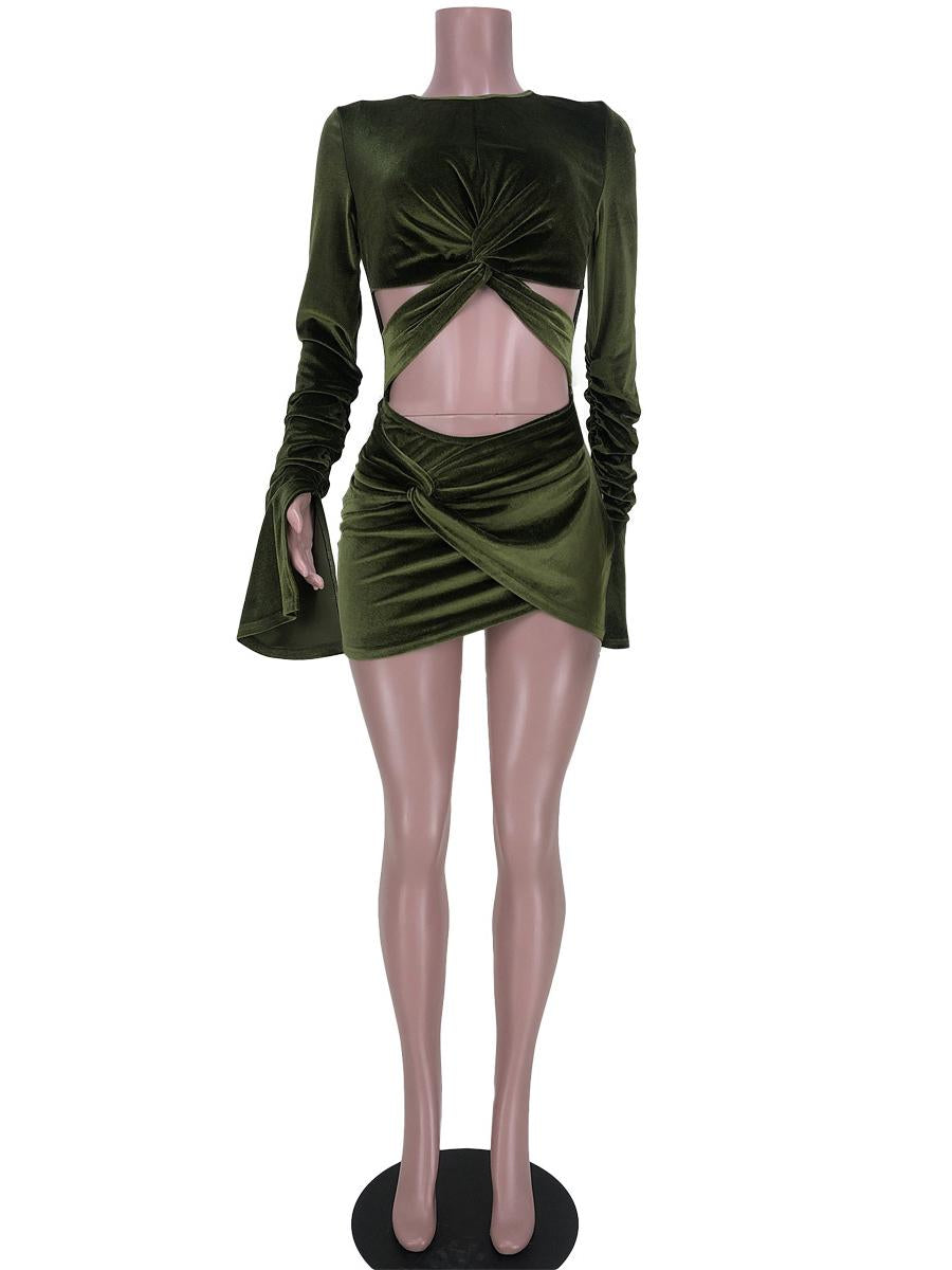Velvet Everything Flare Sleeve Hollowed Out Dress