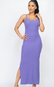 Ribbed Side Slit Long Cami Dress
