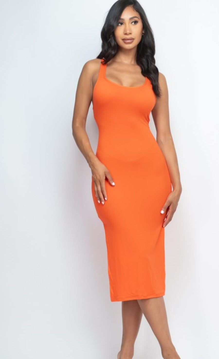 Open Back Side Split Midi Dress