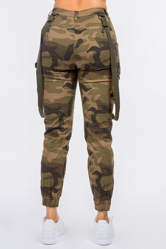 High Waist Cargo Joggers With Suspenders