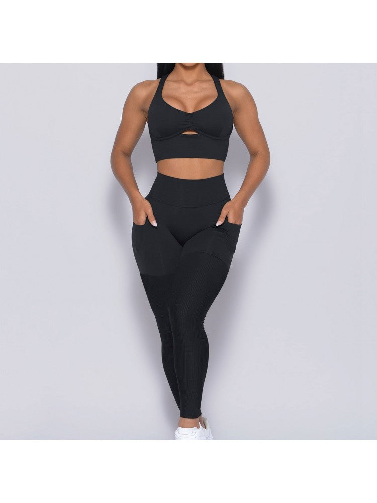 Pure Color Gauze Patchwork Yoga Set