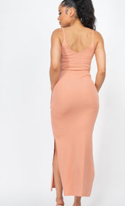 Ribbed Side Slit Long Cami Dress