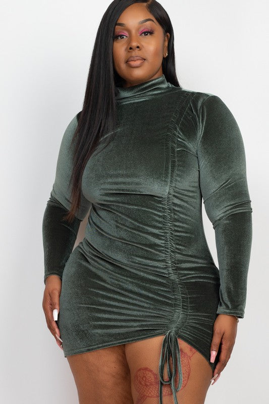 Turtleneck Drawstring Velour Dress