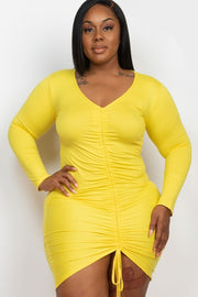 Plus Size Drawstring Ruched Front Bodycon Dress