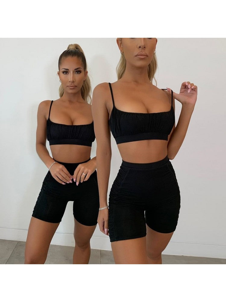 Pure Color Vest Top And Short Set