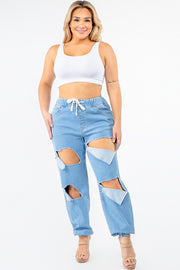 PLUS SIZE HIGH WAIST CUT OUT DENIM JOGGERS