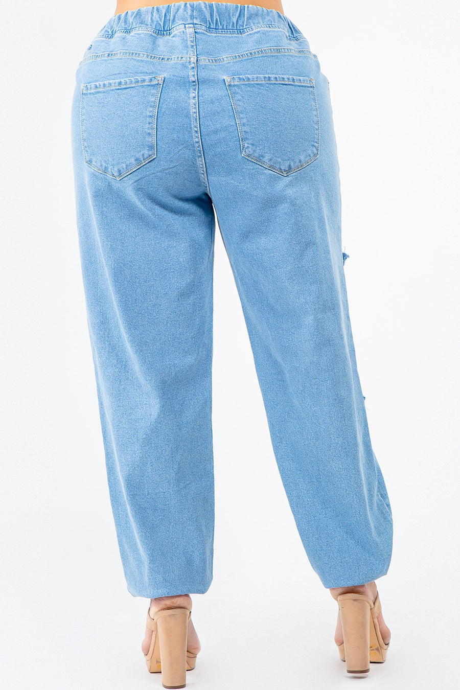 PLUS SIZE HIGH WAIST CUT OUT DENIM JOGGERS