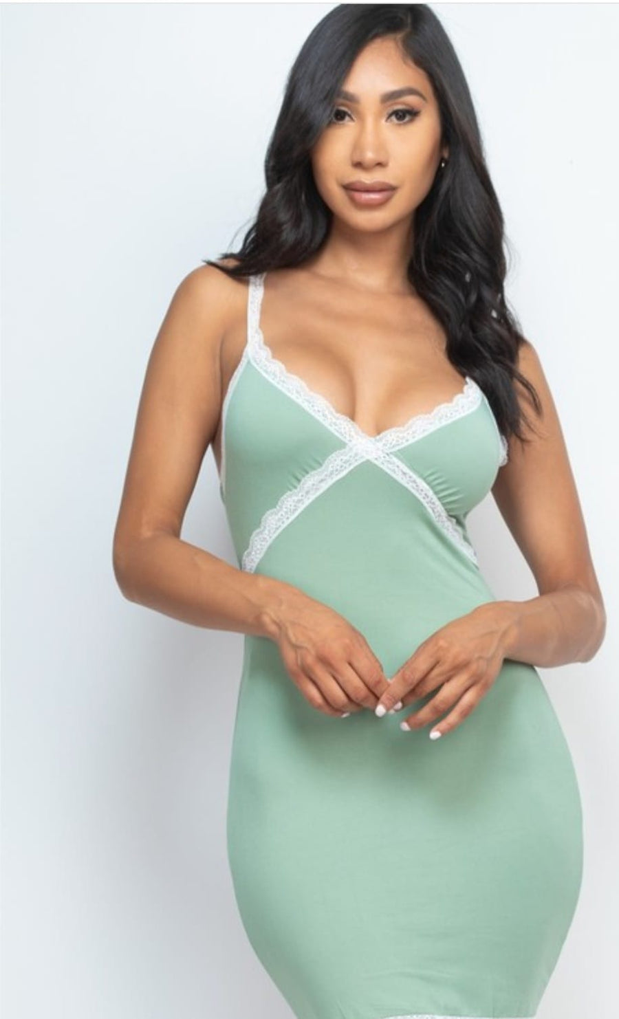 Ruched Bodycon Lace Detail Strap Mini Dress