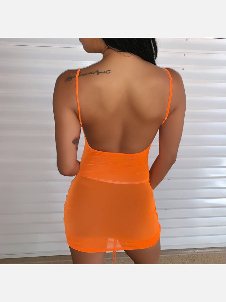 Inspire Sexy Sheer V Neck Ruched Dresses