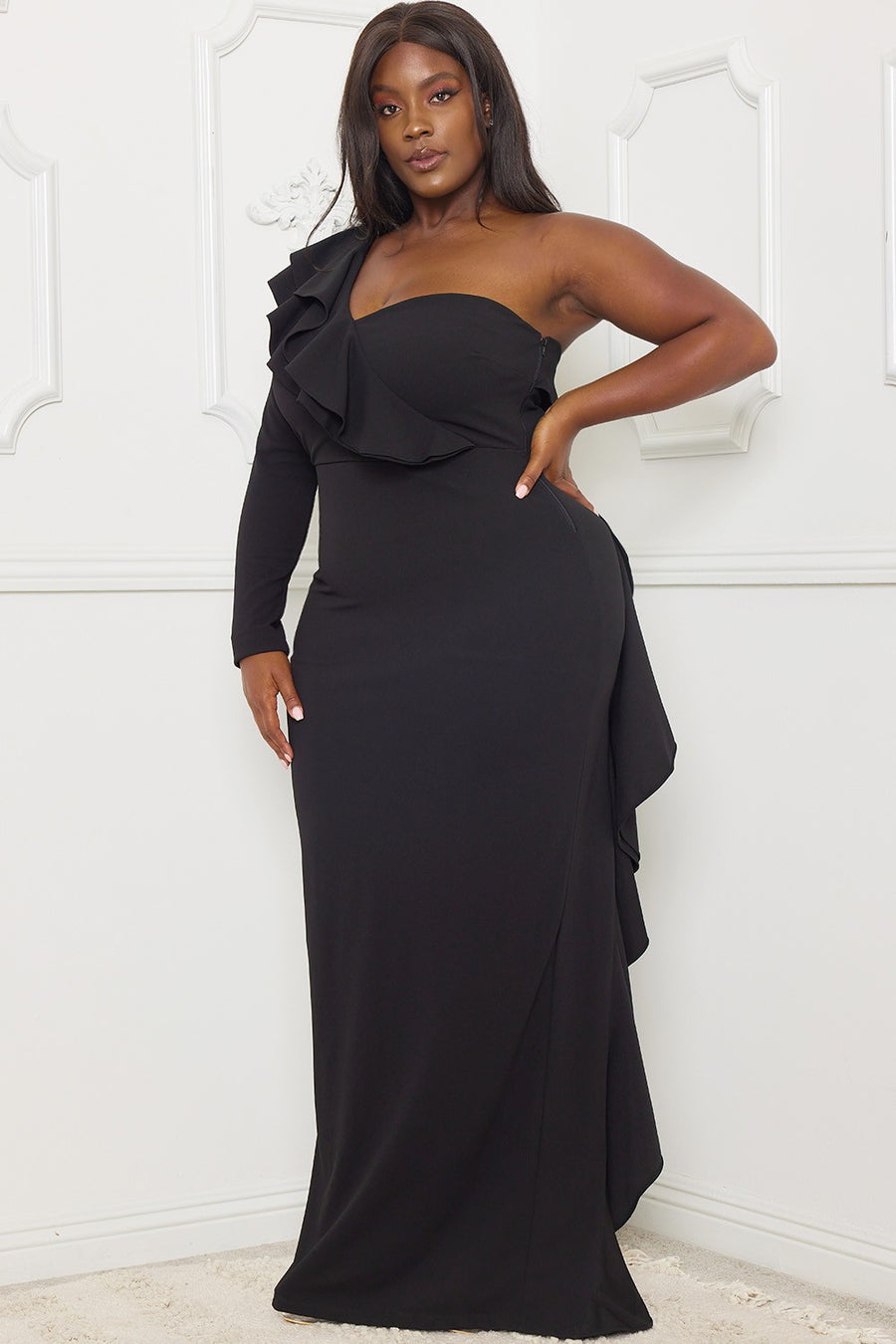 DOUBLE RUFFLE DETAIL PLUS SIZE MAXI DRESS