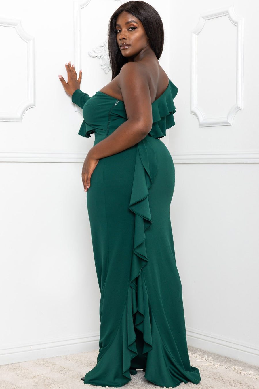 DOUBLE RUFFLE DETAIL PLUS SIZE MAXI DRESS