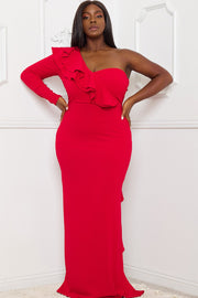 DOUBLE RUFFLE DETAIL PLUS SIZE MAXI DRESS
