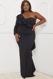 DOUBLE RUFFLE DETAIL PLUS SIZE MAXI DRESS