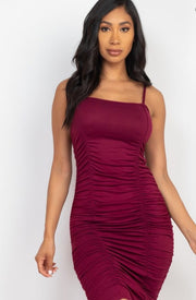 Front&Back Double Ruched midi Bodycon Dresses
