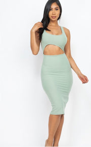 Front Cutout Ribbed Crisscross Back Dresses