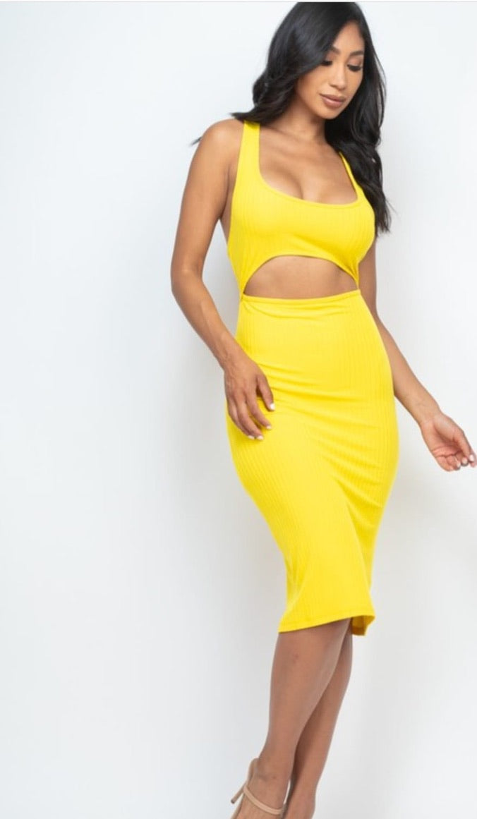 Front Cutout Ribbed Crisscross Back Dresses