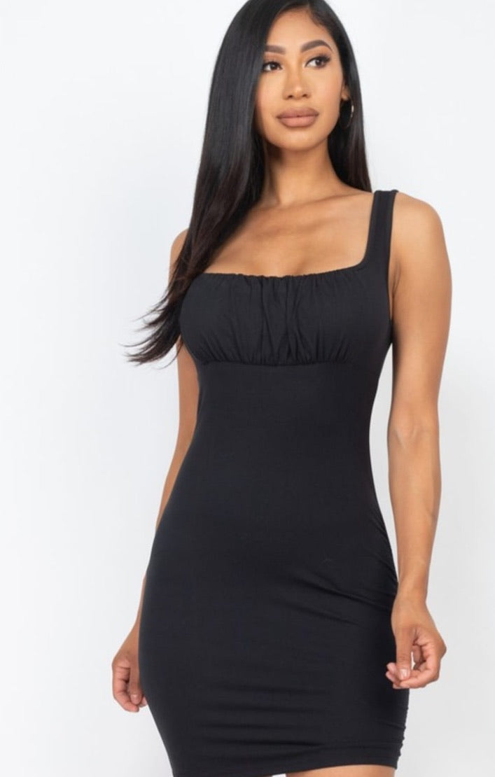 Front Shirring Sleeveless Mini Dresses