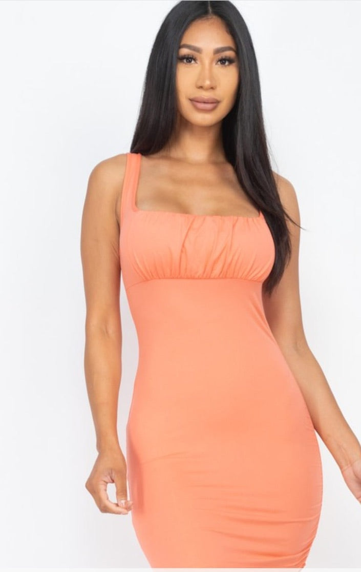 Front Shirring Sleeveless Mini Dresses