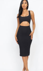 Front Cutout Ribbed Crisscross Back Dresses