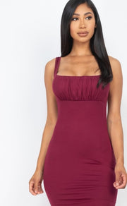 Front Shirring Sleeveless Mini Dresses