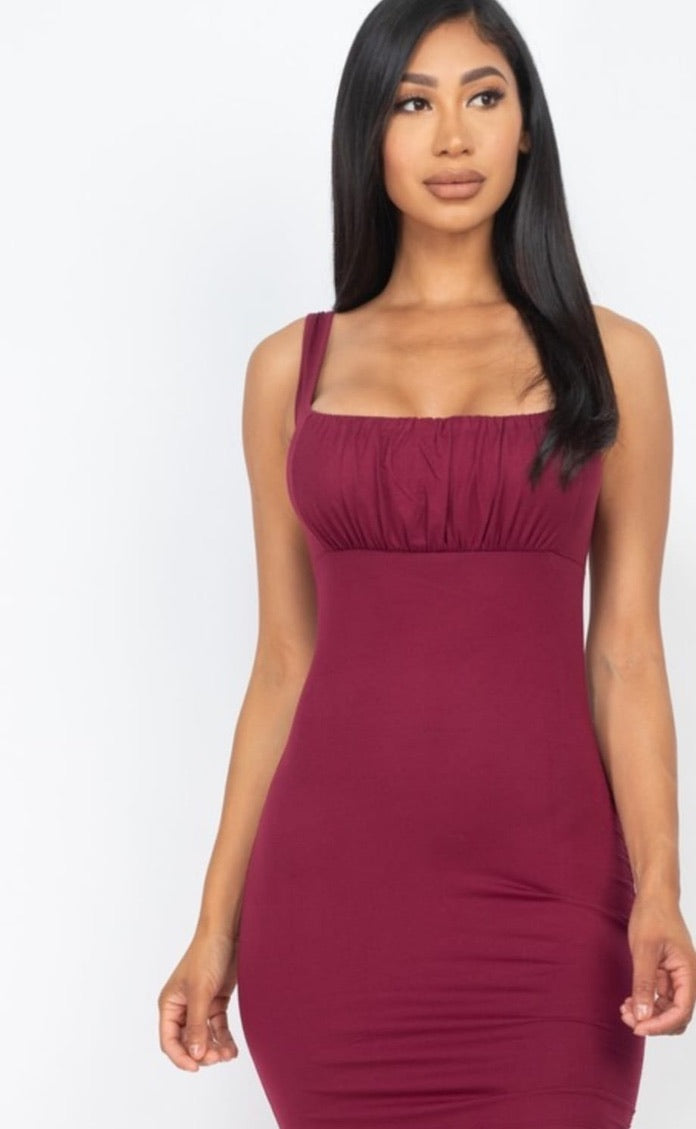 Front Shirring Sleeveless Mini Dresses