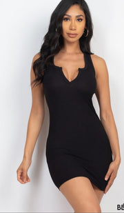 Ribbed Split Neck Tank Mini Dresses