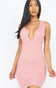 Deep V Neck Front Tuck Bodycon Dresses
