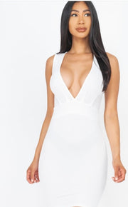 Deep V Neck Front Tuck Bodycon Dresses