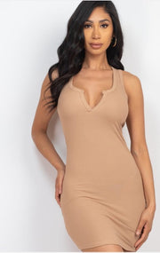 Ribbed Split Neck Tank Mini Dresses