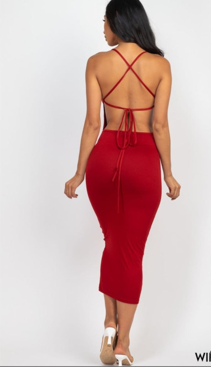 Open Back Crisscross Cut Out Maxi Dresses