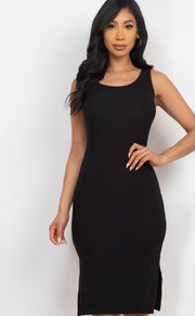Ribbed Side Slit Tank Midi Dresses