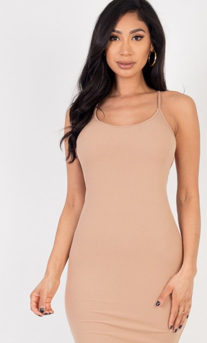 Ribbed Crisscross Tie Back Bodycon Dresses