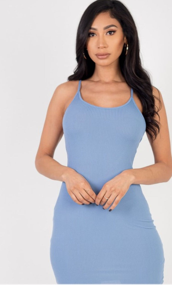 Ribbed Crisscross Tie Back Bodycon Dresses