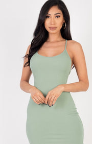 Ribbed Crisscross Tie Back Bodycon Dresses