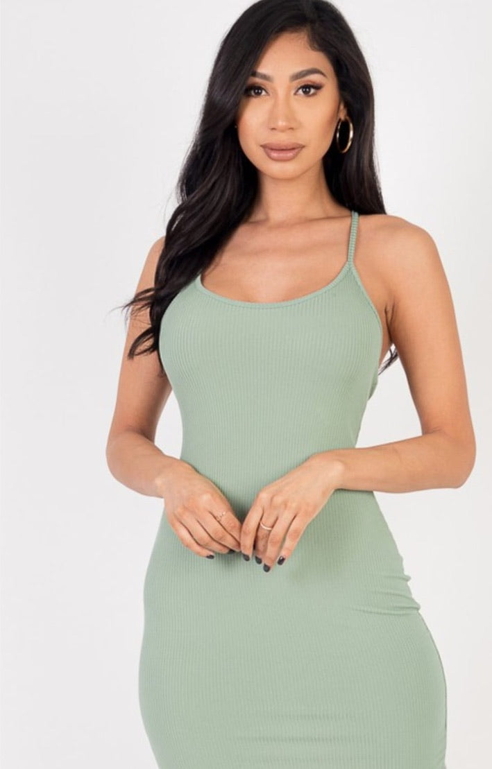 Ribbed Crisscross Tie Back Bodycon Dresses