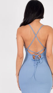 Ribbed Crisscross Tie Back Bodycon Dresses