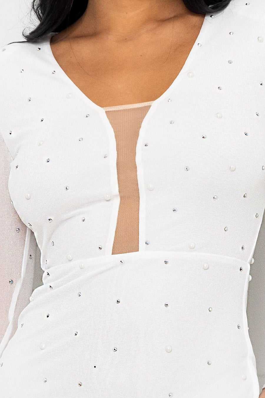 ANASTASIA RHINESTONE MESH PANELLED MAXI DRESS