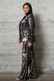WHO RUN THE WORLD SEQUINS VELVET JACKET PANTS SETS