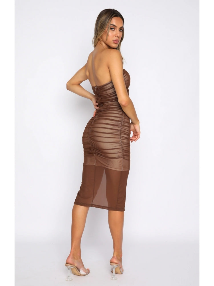 Coffee Promises Ruched Midi Dresses