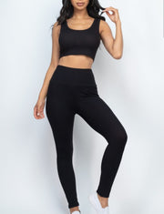 Gym Routine Ribbed Crop Top & Leggings Activewear Set