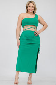Plus One Shoulder Top & Back Side Slit Hem Skirt Sets